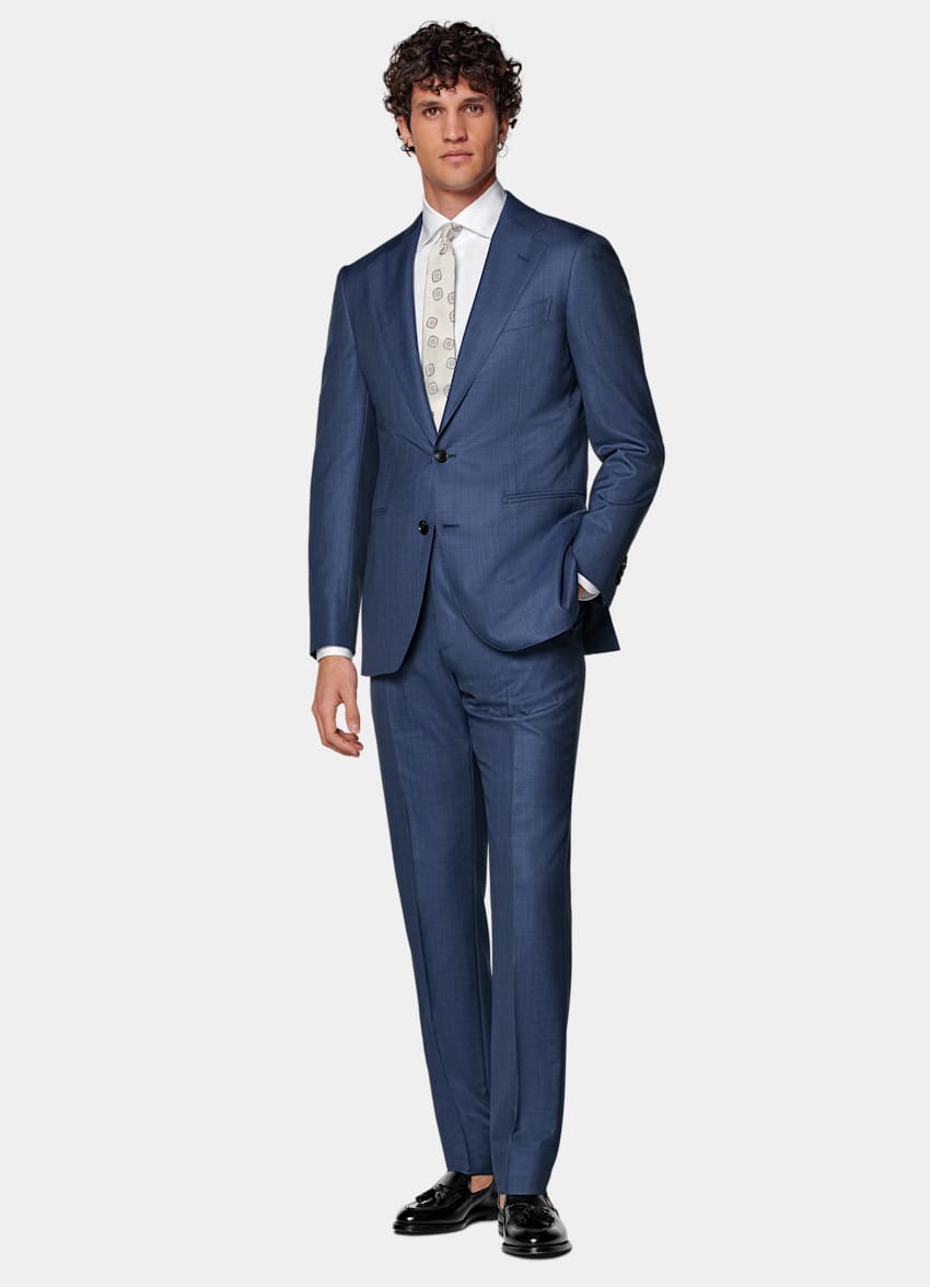 SUITSUPPLY All Season Pure S150's Wool by E.Thomas, Italy Mid Blue Tailored Fit Havana Suit