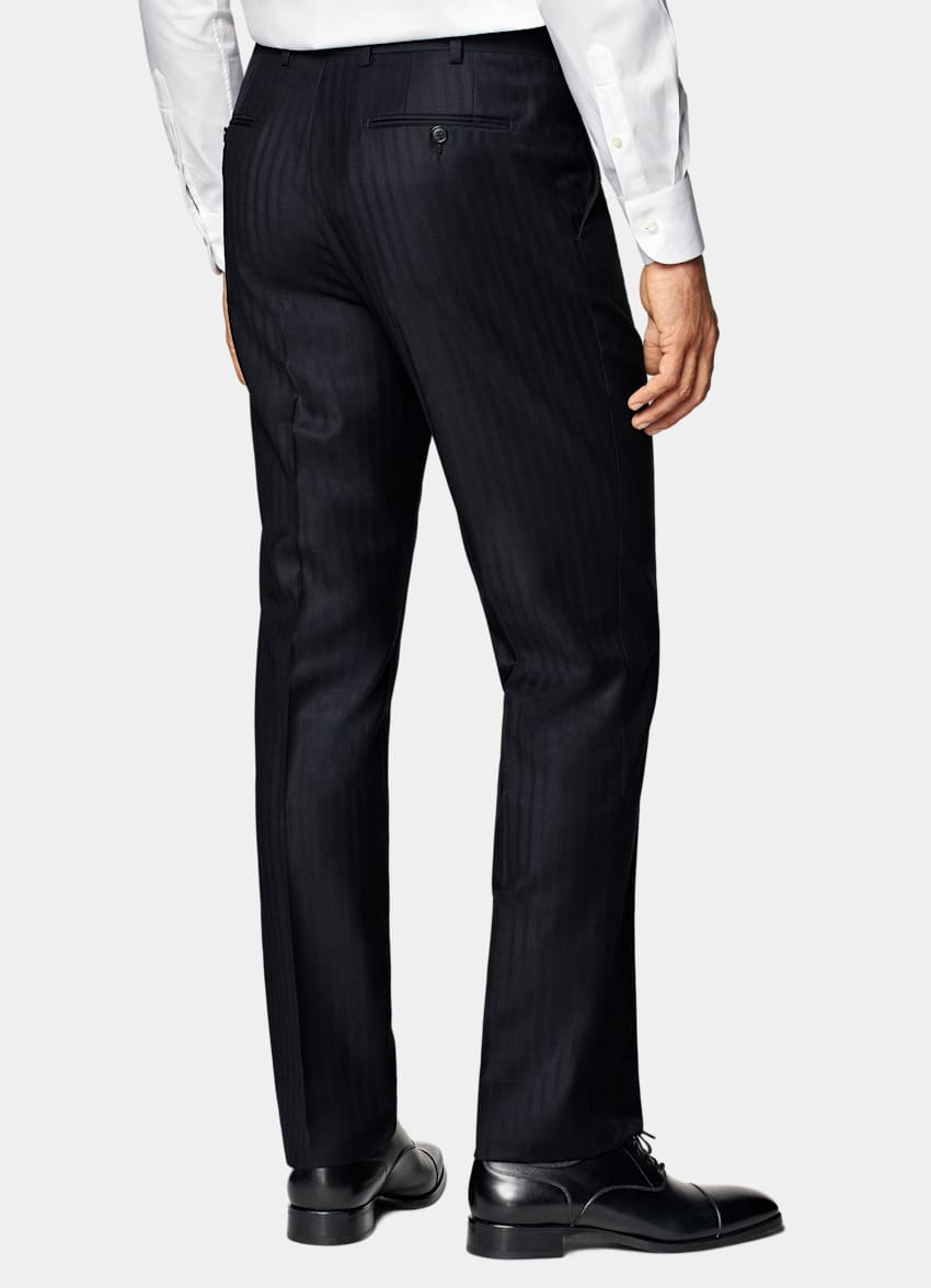 SUITSUPPLY All Season Pure S130's Wool by E.Thomas, Italy Navy Striped Tailored Fit Milano Suit