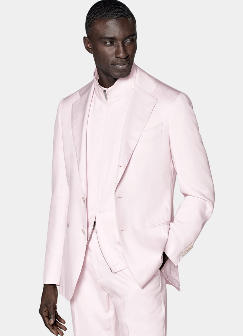 SUITSUPPLY Pure Silk by Lanificio Ermenegildo Zegna, Italy Light Pink Tailored Fit Havana Suit