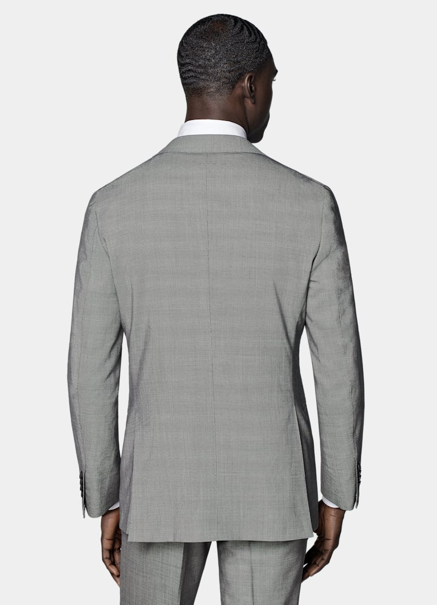 SUITSUPPLY Pure S150's Wool by Vitale Barberis Canonico, Italy Light Grey Bird's Eye Tailored Fit Havana Suit
