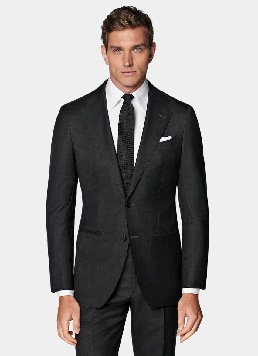 SUITSUPPLY All Season Pure S150's Wool by Vitale Barberis Canonico, Italy Dark Grey Tailored Fit Havana Suit