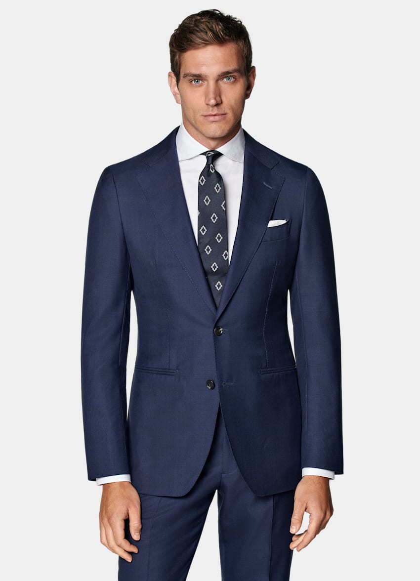 SUITSUPPLY Pure S150's Wool by Vitale Barberis Canonico, Italy Navy Checked Tailored Fit Havana Suit