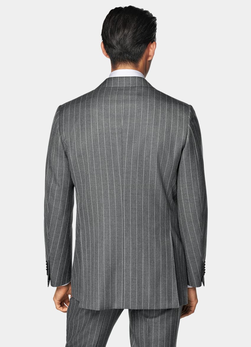SUITSUPPLY All Season Pure Wool by Vitale Barberis Canonico, Italy Mid Grey Striped Tailored Fit Milano Suit