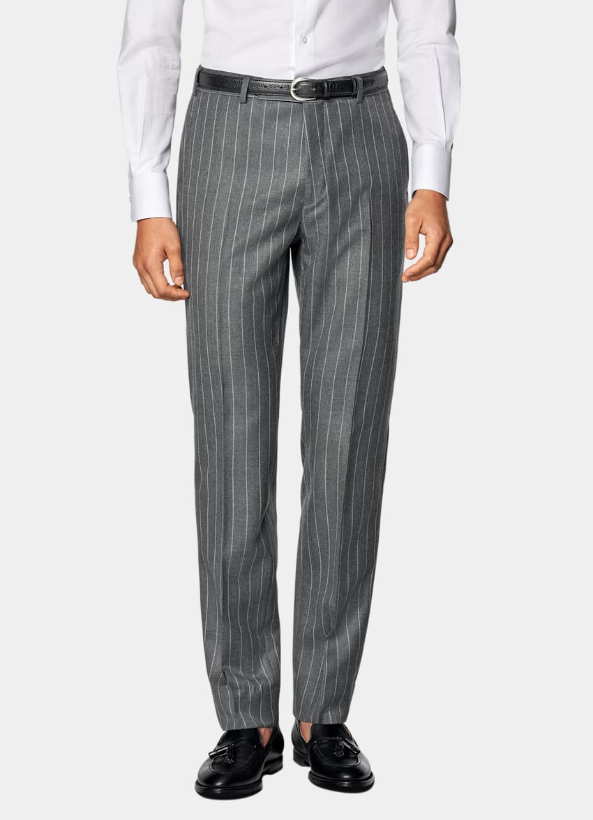 SUITSUPPLY All Season Pure Wool by Vitale Barberis Canonico, Italy Mid Grey Striped Tailored Fit Milano Suit