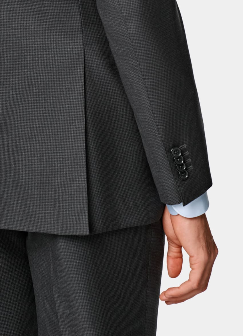 SUITSUPPLY All Season Pure S130's Wool by Drago, Italy Dark Grey Houndstooth Tailored Fit Havana Suit