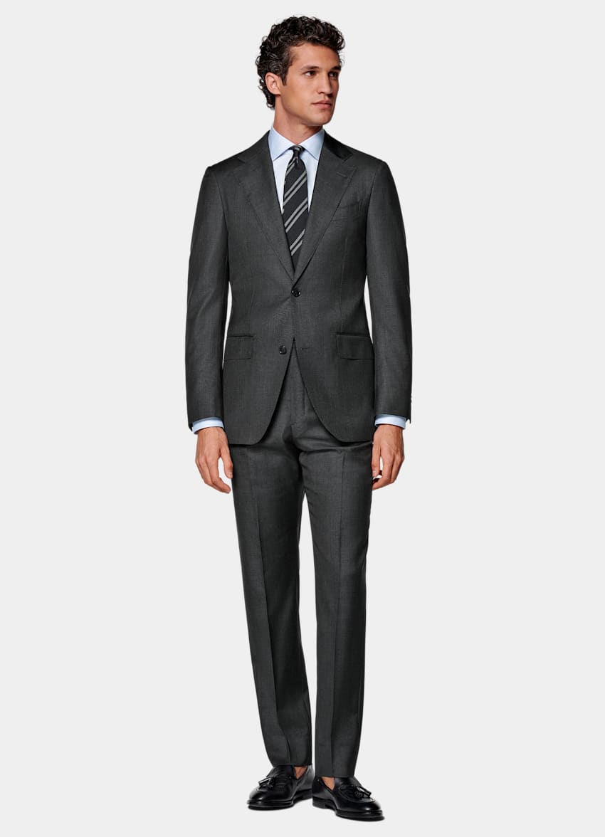 Dark Grey Houndstooth Tailored Fit Havana Suit