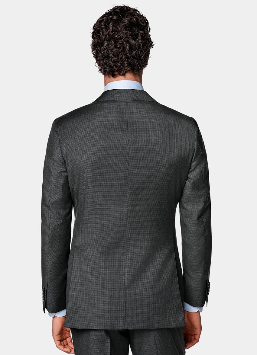 SUITSUPPLY All Season Pure S130's Wool by Drago, Italy Dark Grey Houndstooth Tailored Fit Havana Suit