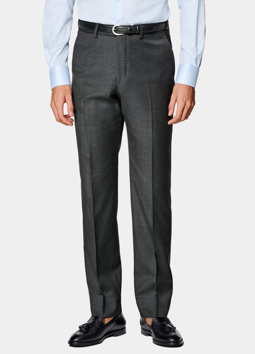 SUITSUPPLY All Season Pure S130's Wool by Drago, Italy Dark Grey Houndstooth Tailored Fit Havana Suit
