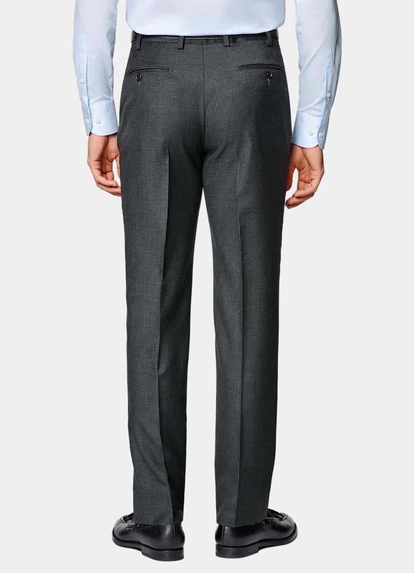 SUITSUPPLY All Season Pure S130's Wool by Drago, Italy Dark Grey Houndstooth Tailored Fit Havana Suit