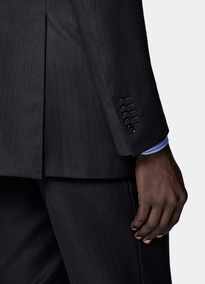 SUITSUPPLY All Season Pure S130's Wool by E.Thomas, Italy Navy Striped Tailored Fit Milano Suit
