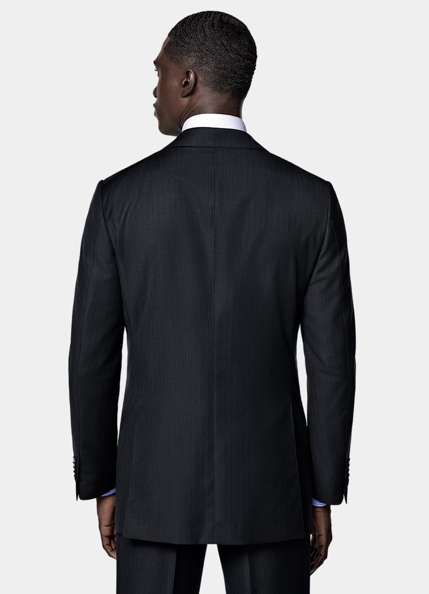 SUITSUPPLY All Season Pure S130's Wool by E.Thomas, Italy Navy Striped Tailored Fit Milano Suit
