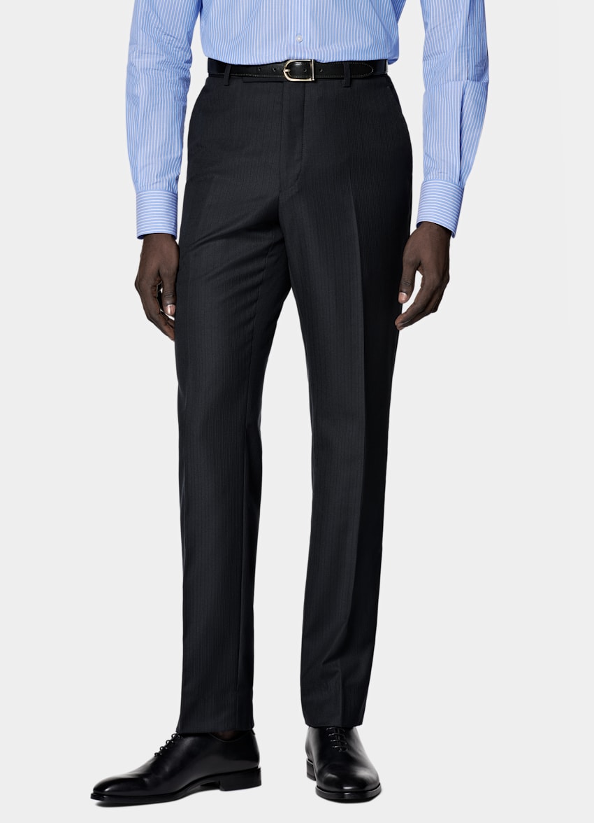 SUITSUPPLY All Season Pure S130's Wool by E.Thomas, Italy Navy Striped Tailored Fit Milano Suit