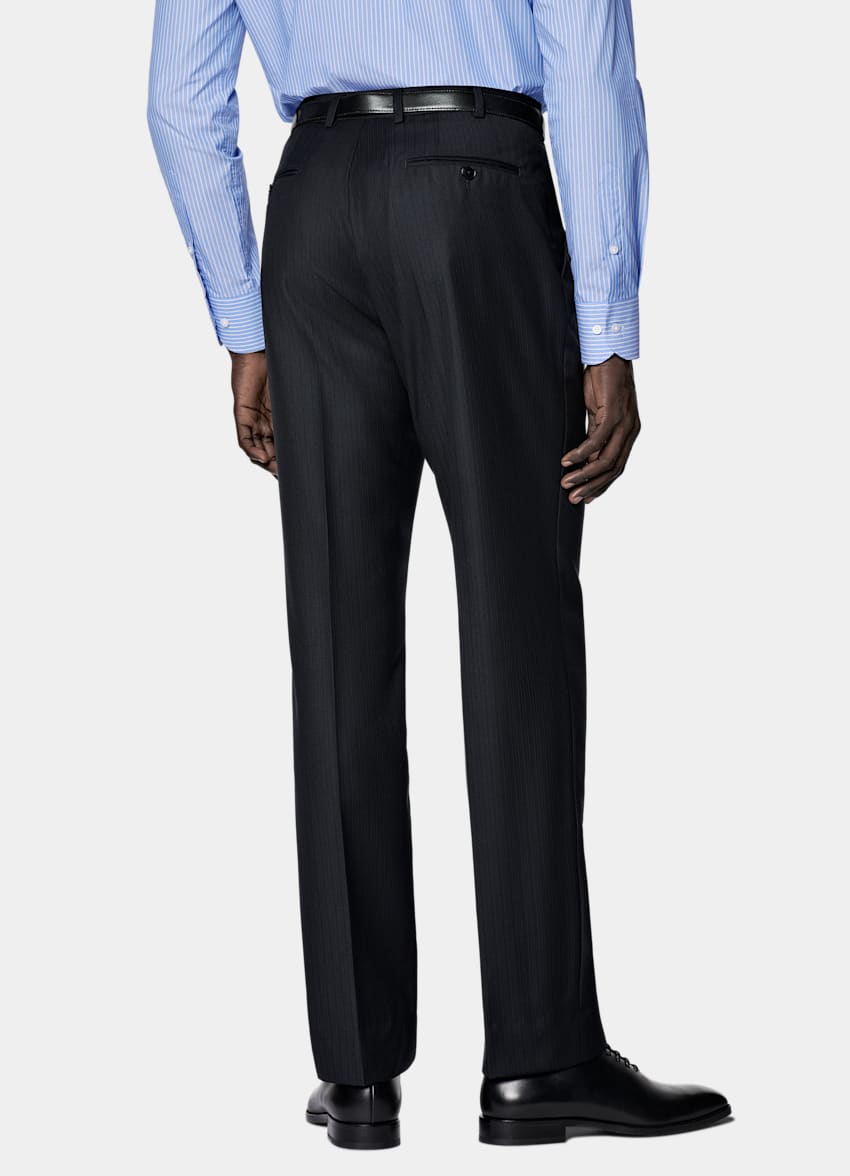 SUITSUPPLY All Season Pure S130's Wool by E.Thomas, Italy Navy Striped Tailored Fit Milano Suit