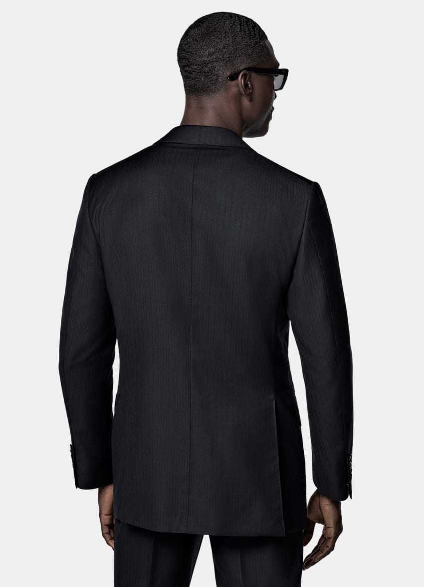 SUITSUPPLY All Season Pure S130's Wool by E.Thomas, Italy Navy Striped Tailored Fit Milano Suit