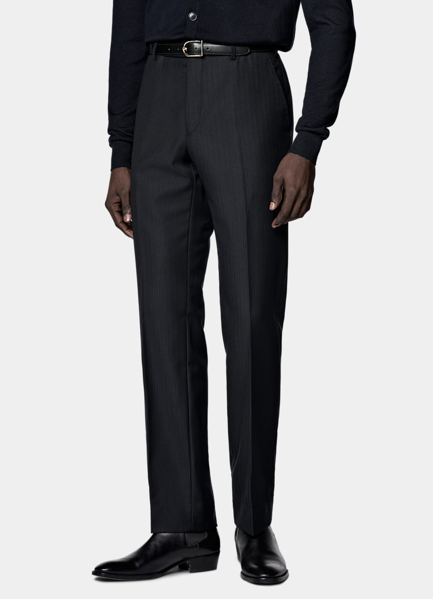 SUITSUPPLY All Season Pure S130's Wool by E.Thomas, Italy Navy Striped Tailored Fit Milano Suit
