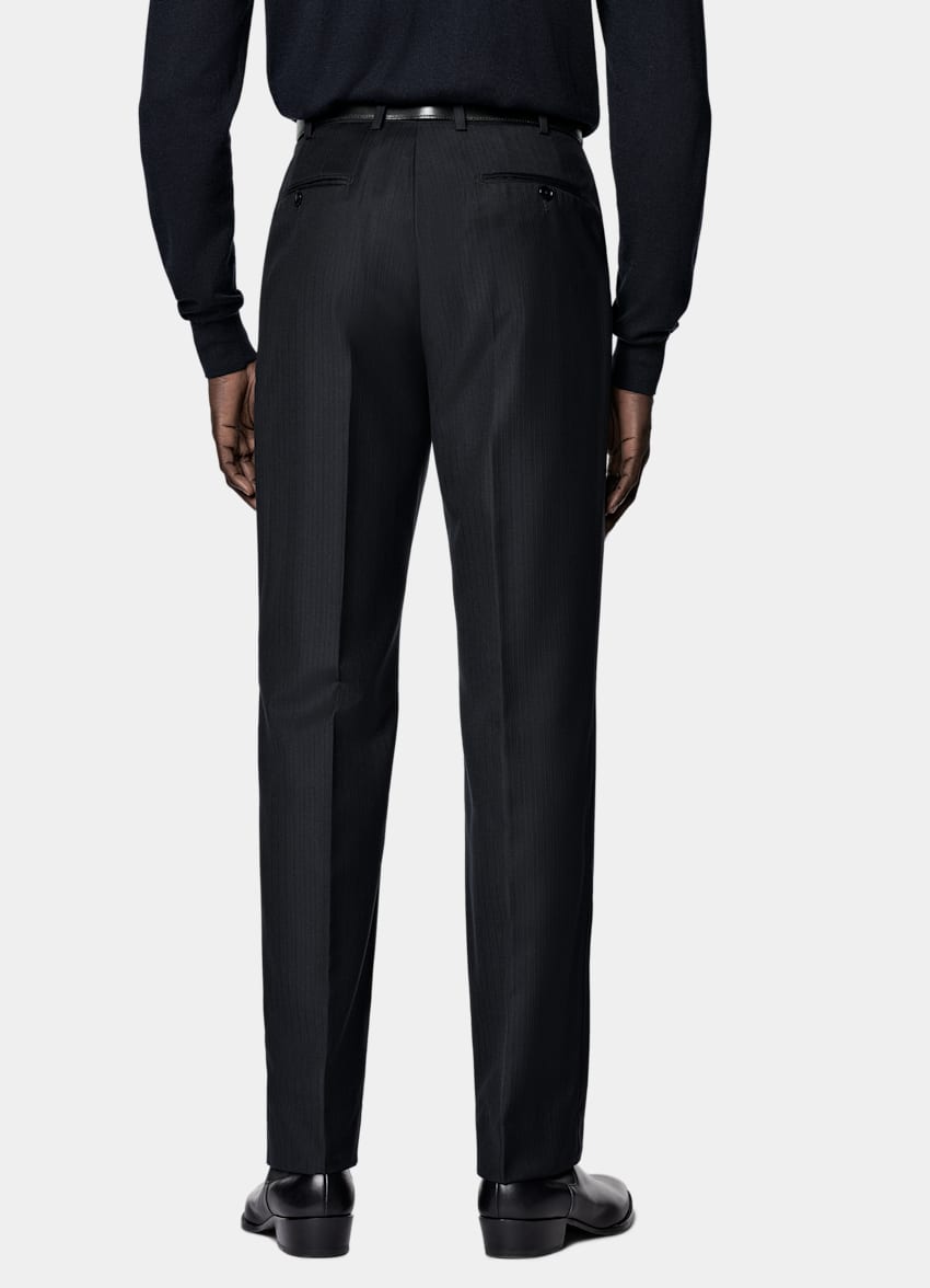 SUITSUPPLY All Season Pure S130's Wool by E.Thomas, Italy Navy Striped Tailored Fit Milano Suit