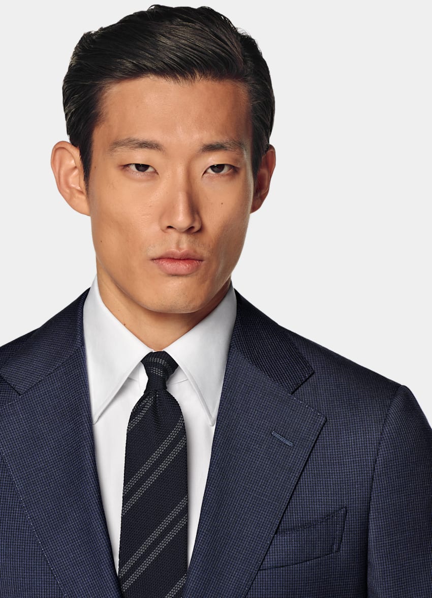SUITSUPPLY All Season Pure S130's Wool by Drago, Italy Navy Houndstooth Tailored Fit Havana Suit