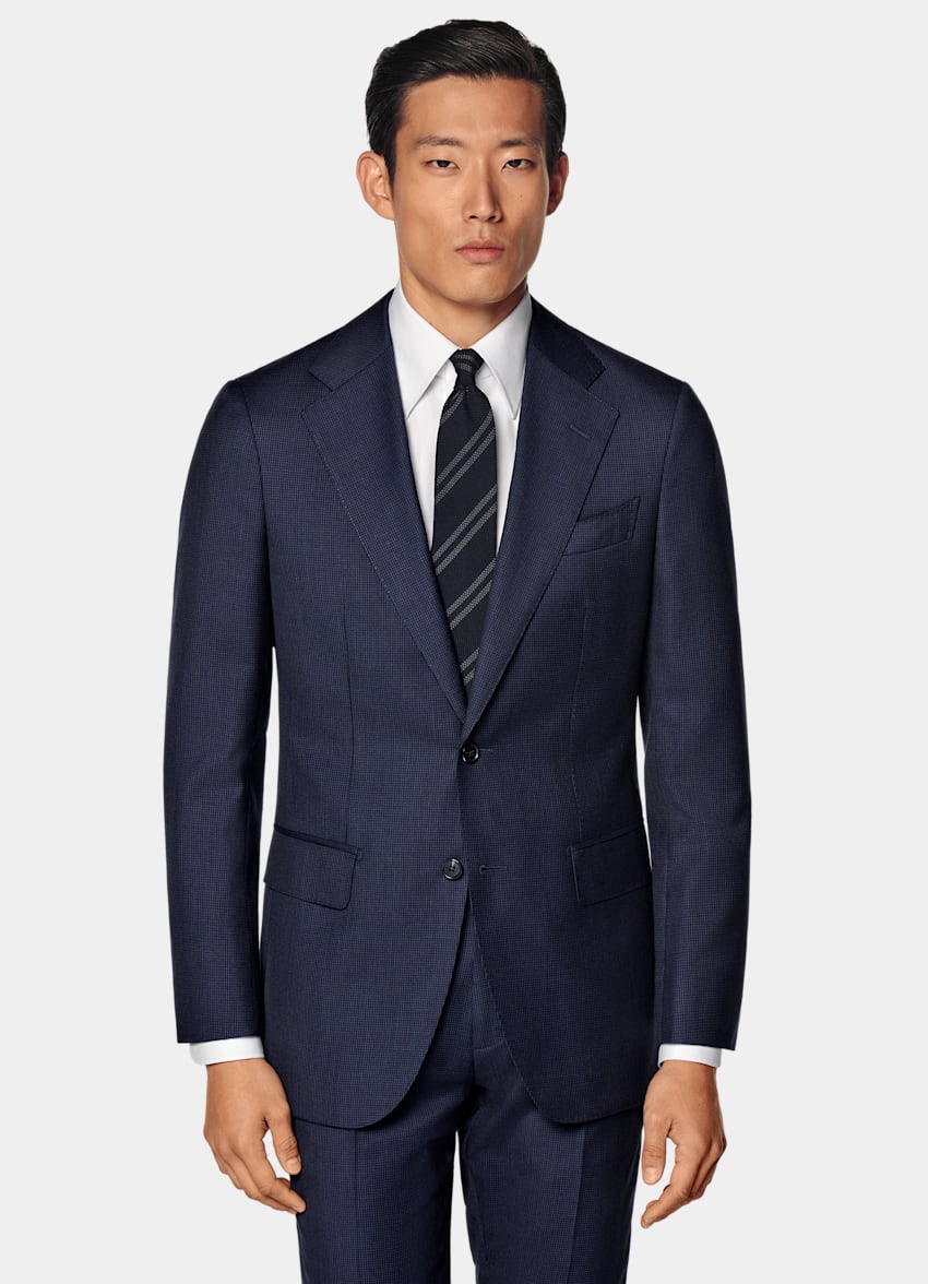 SUITSUPPLY All Season Pure S130's Wool by Drago, Italy Navy Houndstooth Tailored Fit Havana Suit