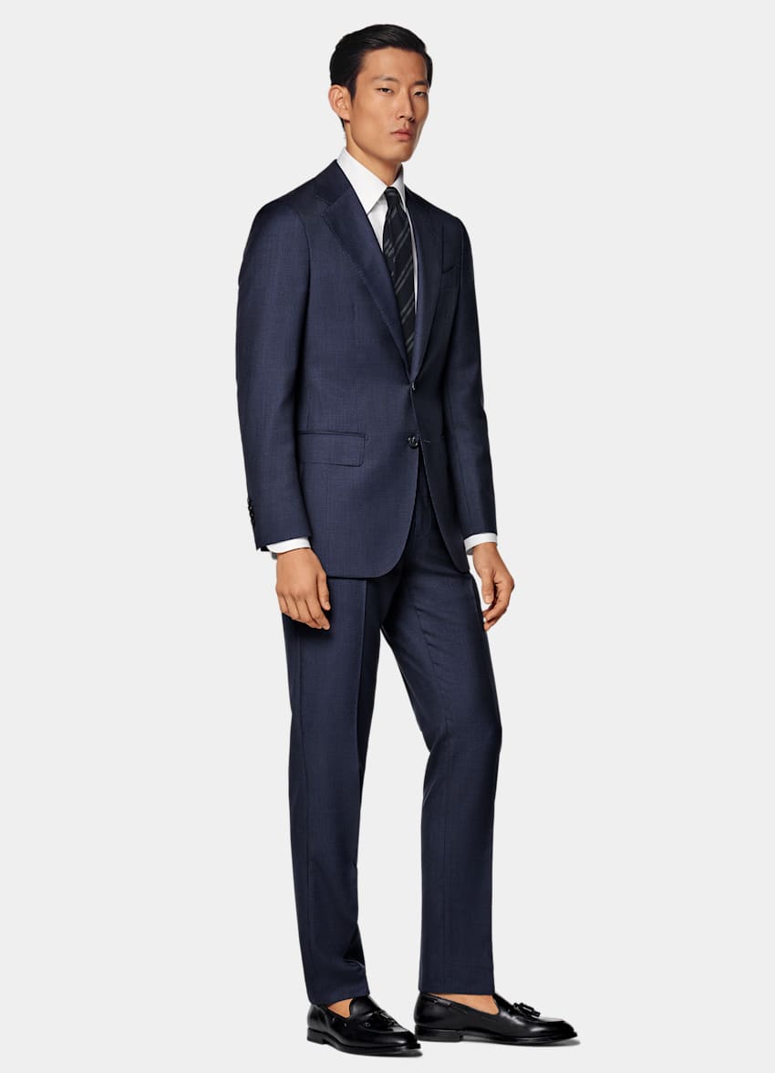 SUITSUPPLY All Season Pure S130's Wool by Drago, Italy Navy Houndstooth Tailored Fit Havana Suit