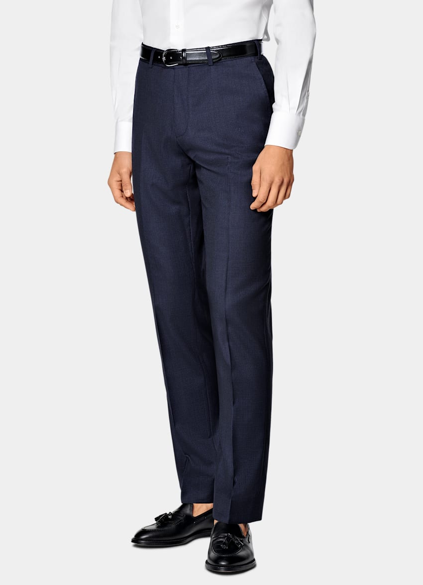 SUITSUPPLY All Season Pure S130's Wool by Drago, Italy Navy Houndstooth Tailored Fit Havana Suit