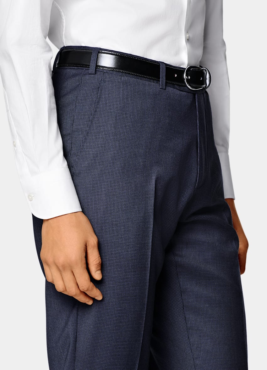 SUITSUPPLY All Season Pure S130's Wool by Drago, Italy Navy Houndstooth Tailored Fit Havana Suit