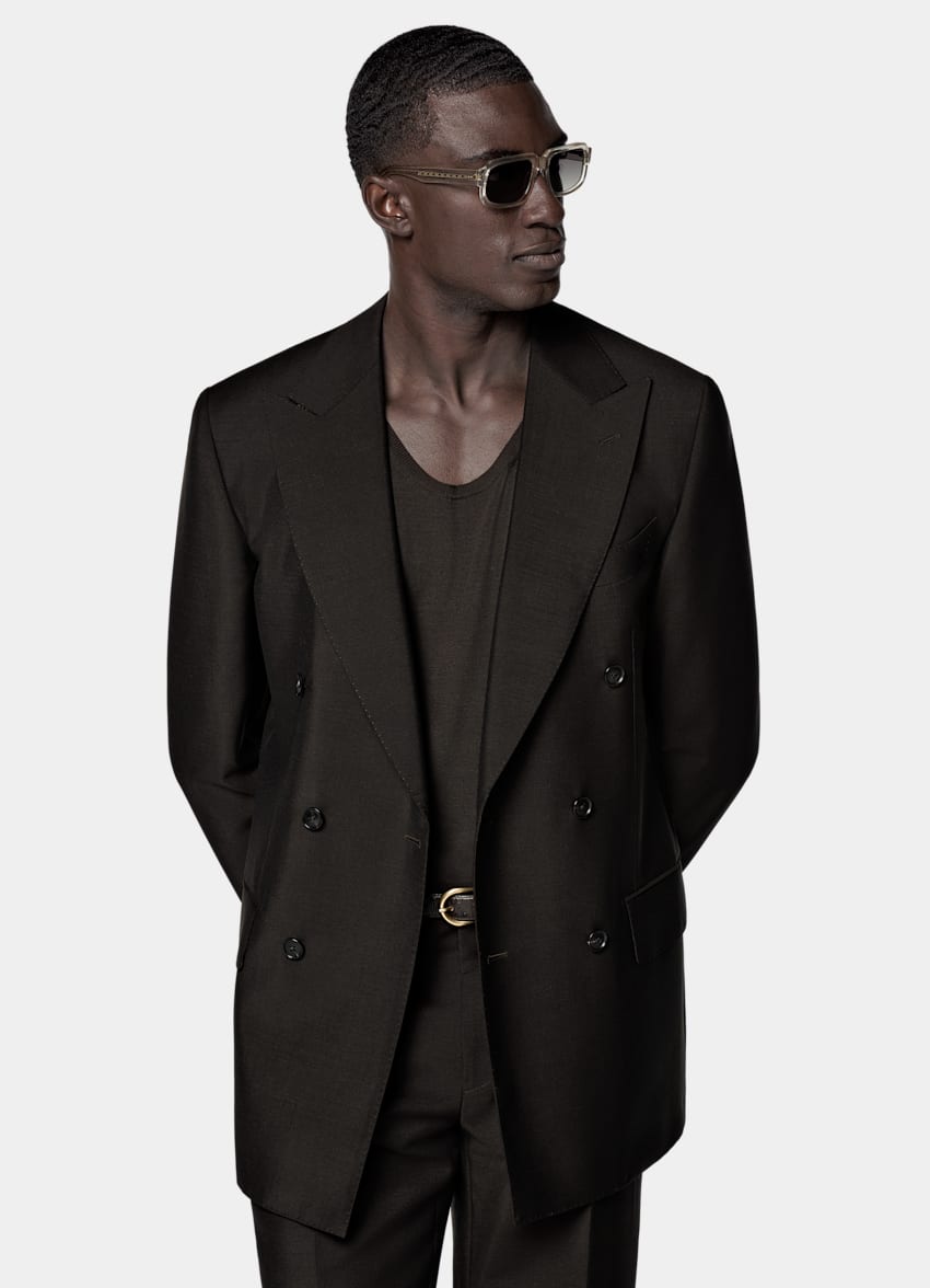 SUITSUPPLY All Season Wool Mohair by Vitale Barberis Canonico, Italy Dark Brown Tailored Fit Milano Suit