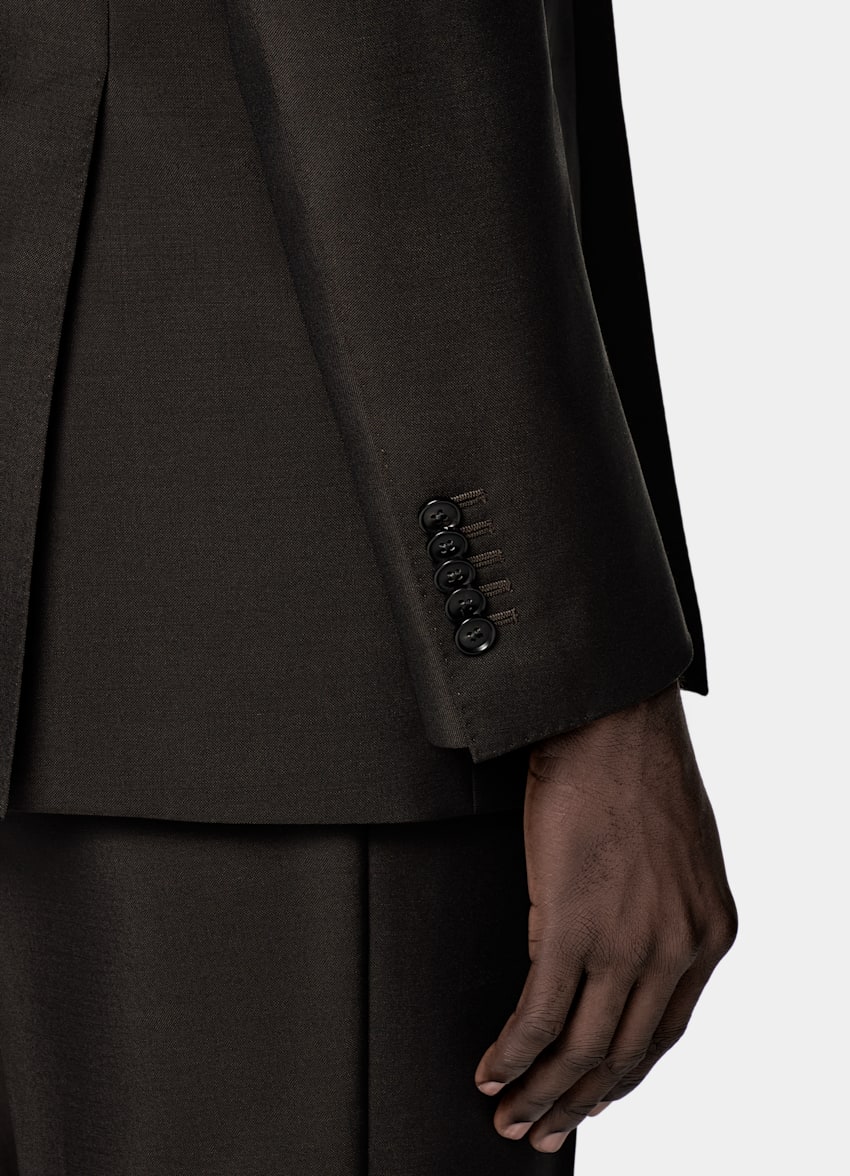 SUITSUPPLY All Season Wool Mohair by Vitale Barberis Canonico, Italy Dark Brown Tailored Fit Milano Suit