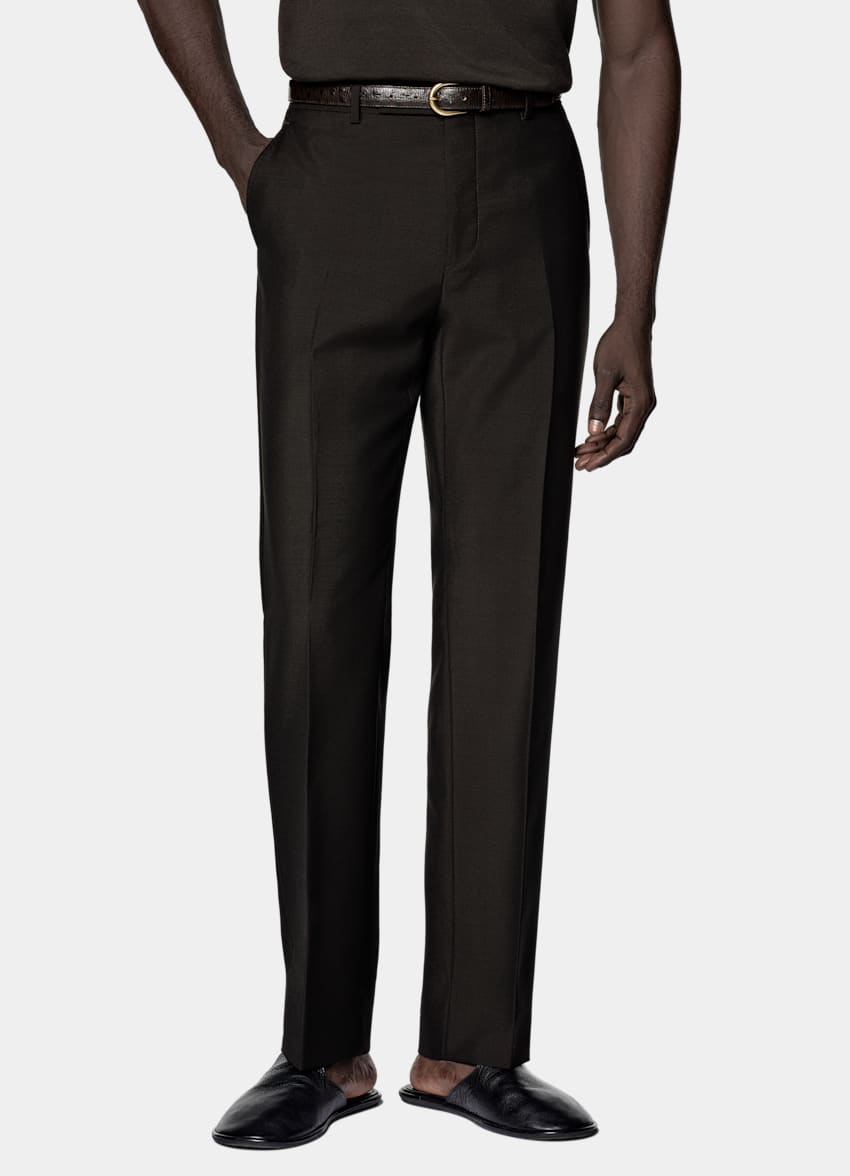 SUITSUPPLY All Season Wool Mohair by Vitale Barberis Canonico, Italy Dark Brown Tailored Fit Milano Suit