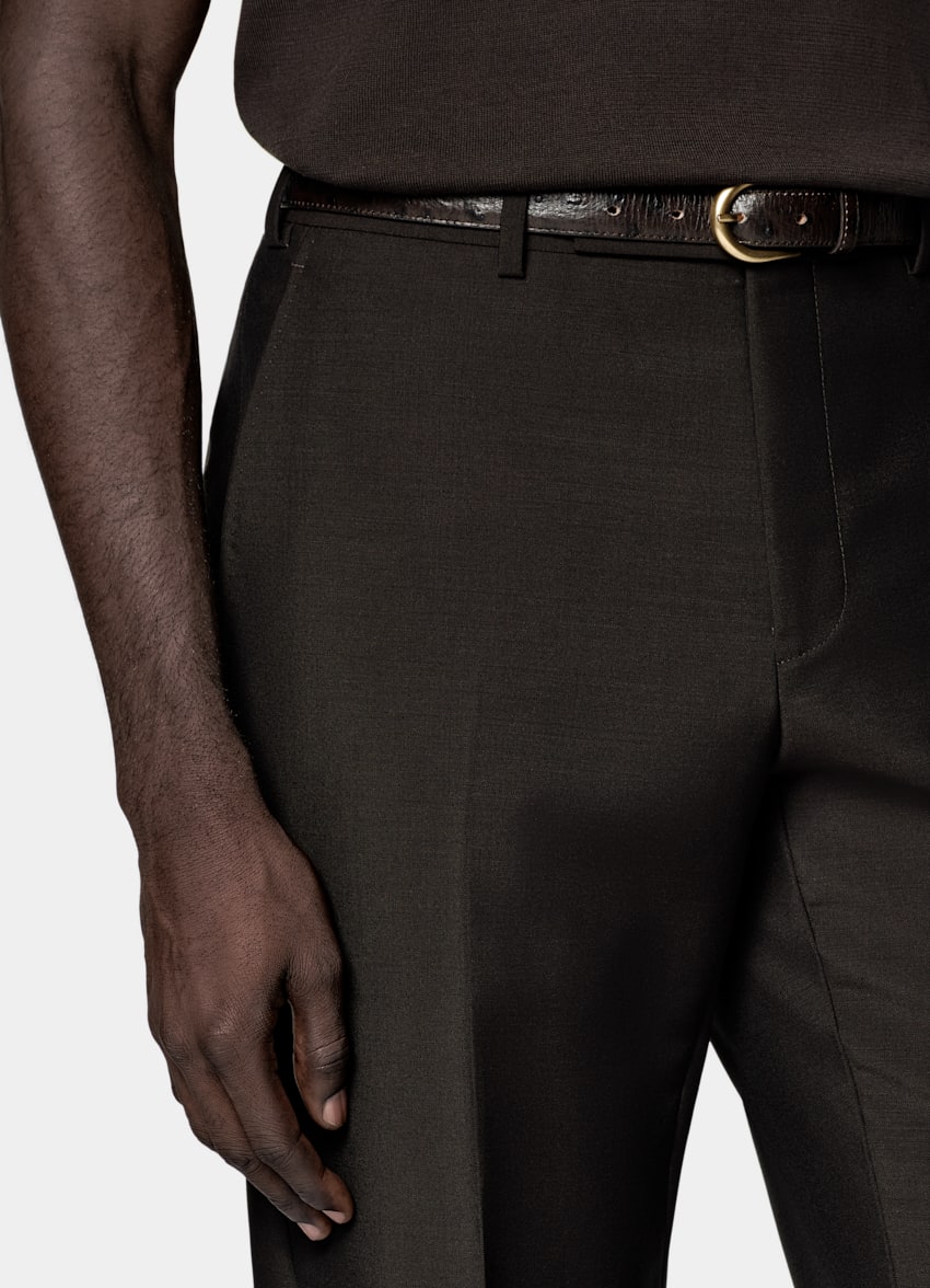 SUITSUPPLY All Season Wool Mohair by Vitale Barberis Canonico, Italy Dark Brown Tailored Fit Milano Suit