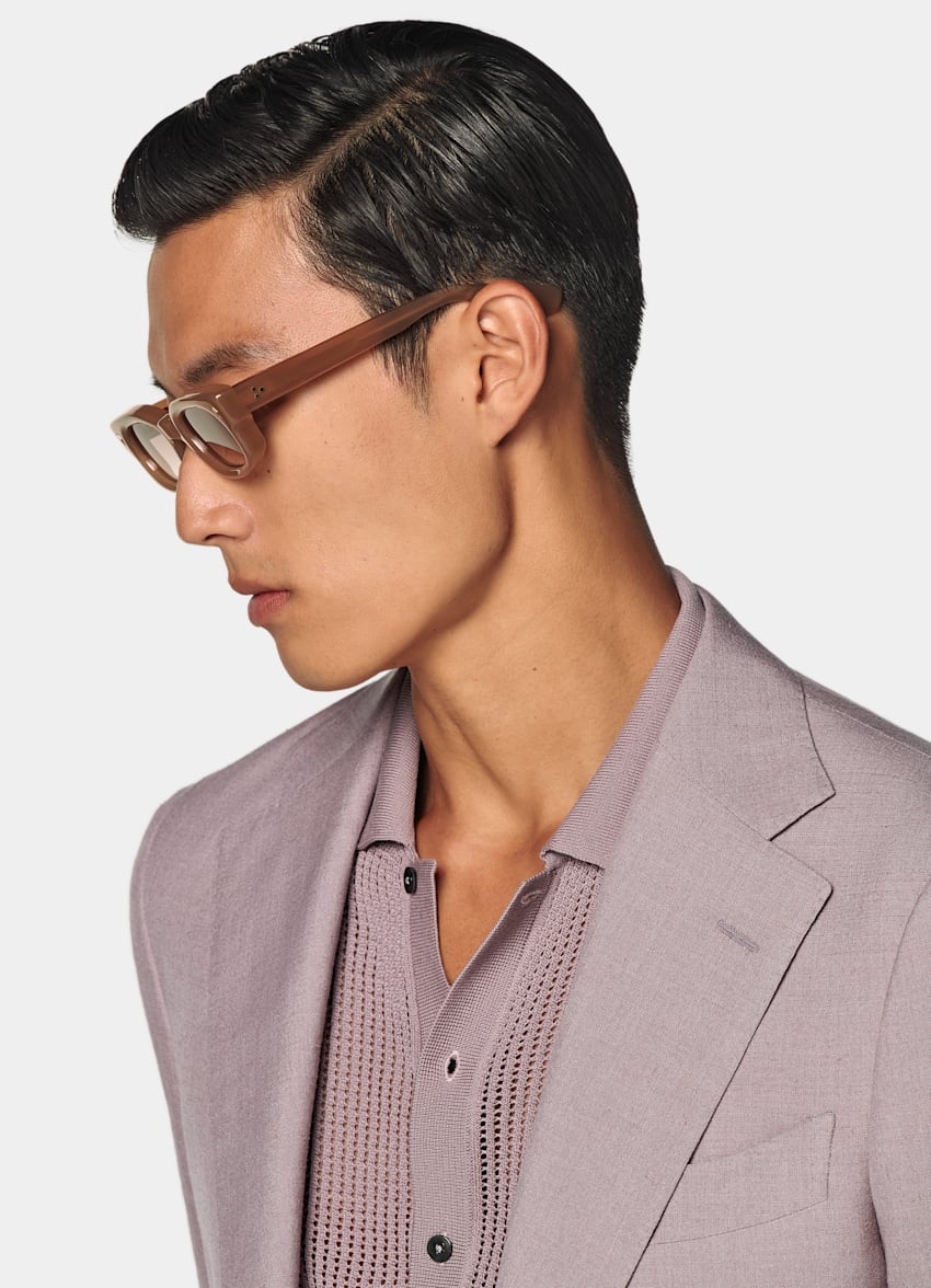 SUITSUPPLY Summer Wool Silk Linen by E.Thomas, Italy Purple Tailored Fit Havana Suit