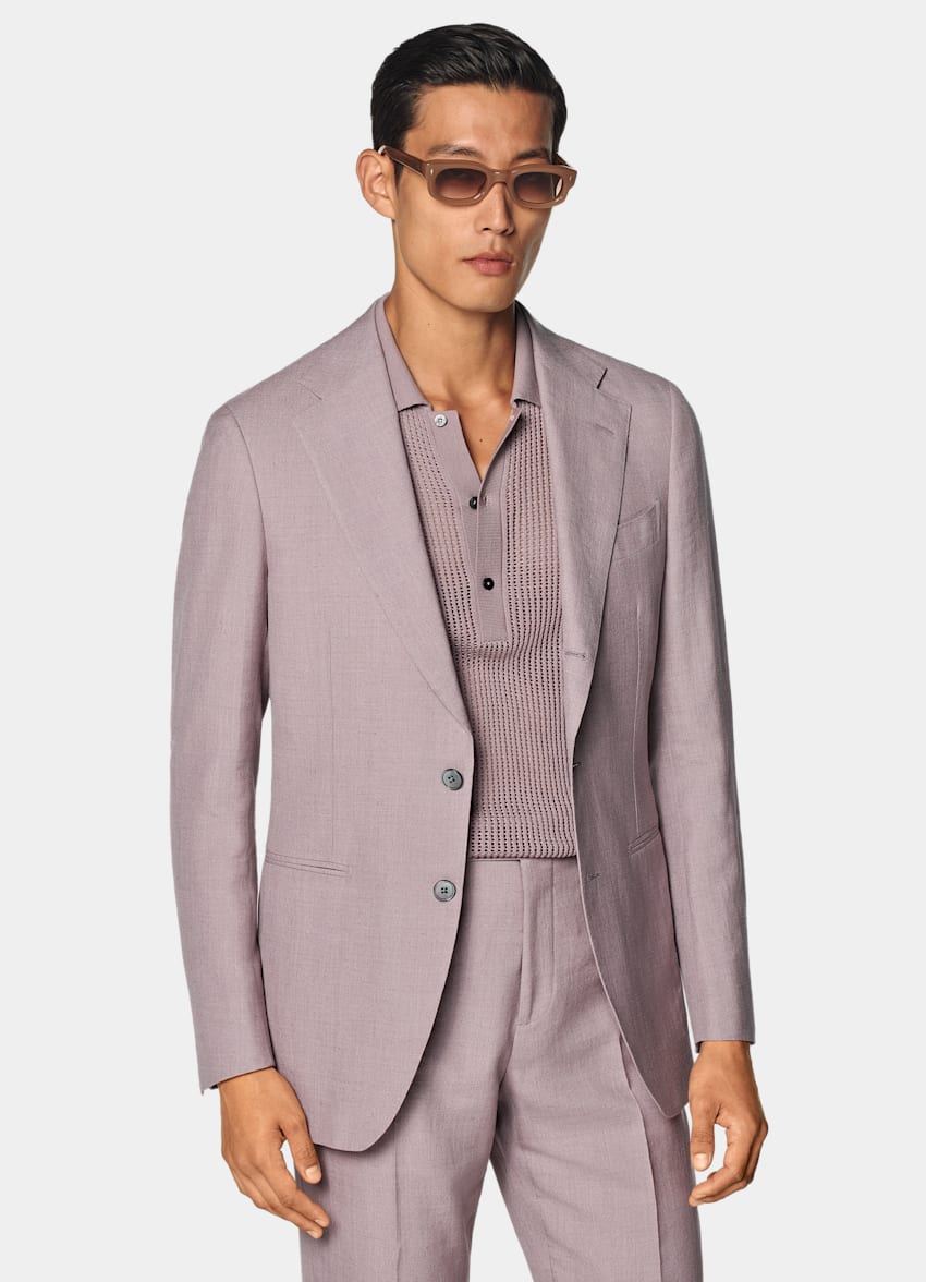 SUITSUPPLY Summer Wool Silk Linen by E.Thomas, Italy Purple Tailored Fit Havana Suit