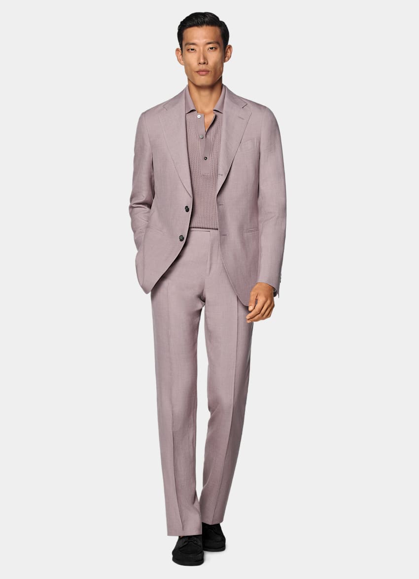 SUITSUPPLY Summer Wool Silk Linen by E.Thomas, Italy Purple Tailored Fit Havana Suit