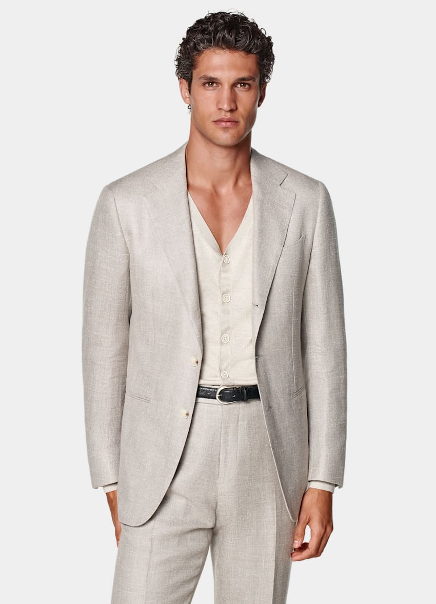 SUITSUPPLY Été Soie, lin et laine par E.Thomas, Italie Costume Havana coupe Tailored taupe clair