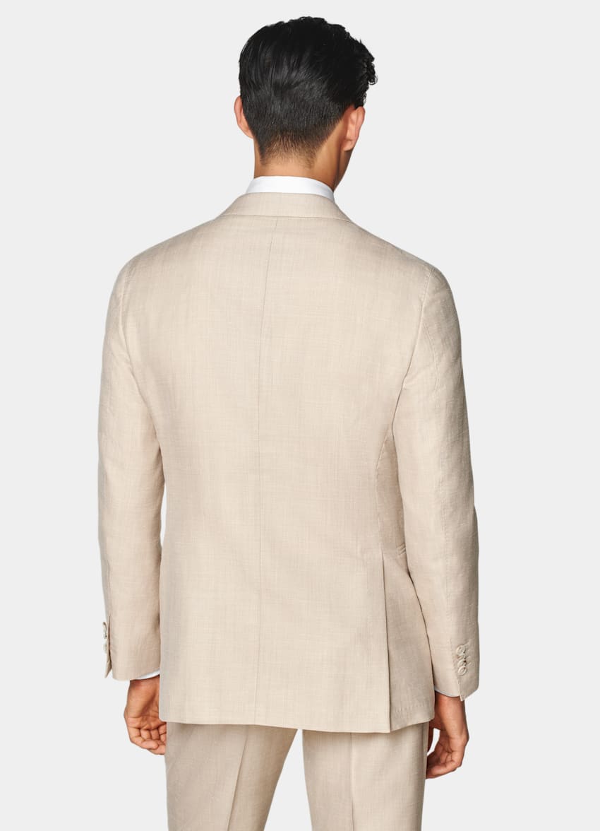 SUITSUPPLY Summer Wool Silk Linen by Rogna, Italy Sand Herringbone Tailored Fit Havana Suit