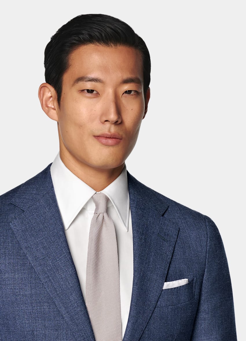 SUITSUPPLY Summer Wool Silk Linen by E.Thomas, Italy Mid Blue Tailored Fit Havana Suit