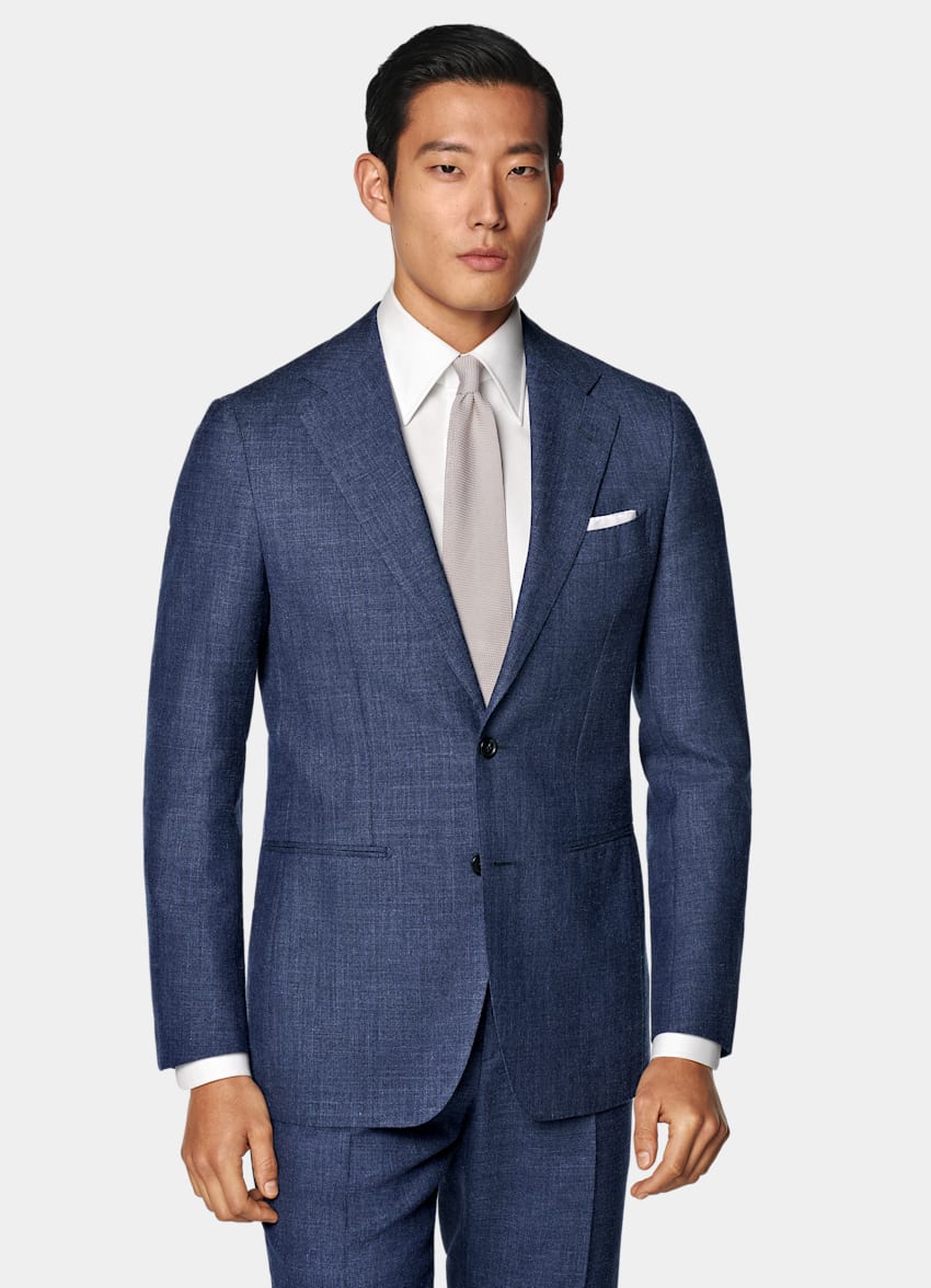 SUITSUPPLY Summer Wool Silk Linen by E.Thomas, Italy Mid Blue Tailored Fit Havana Suit