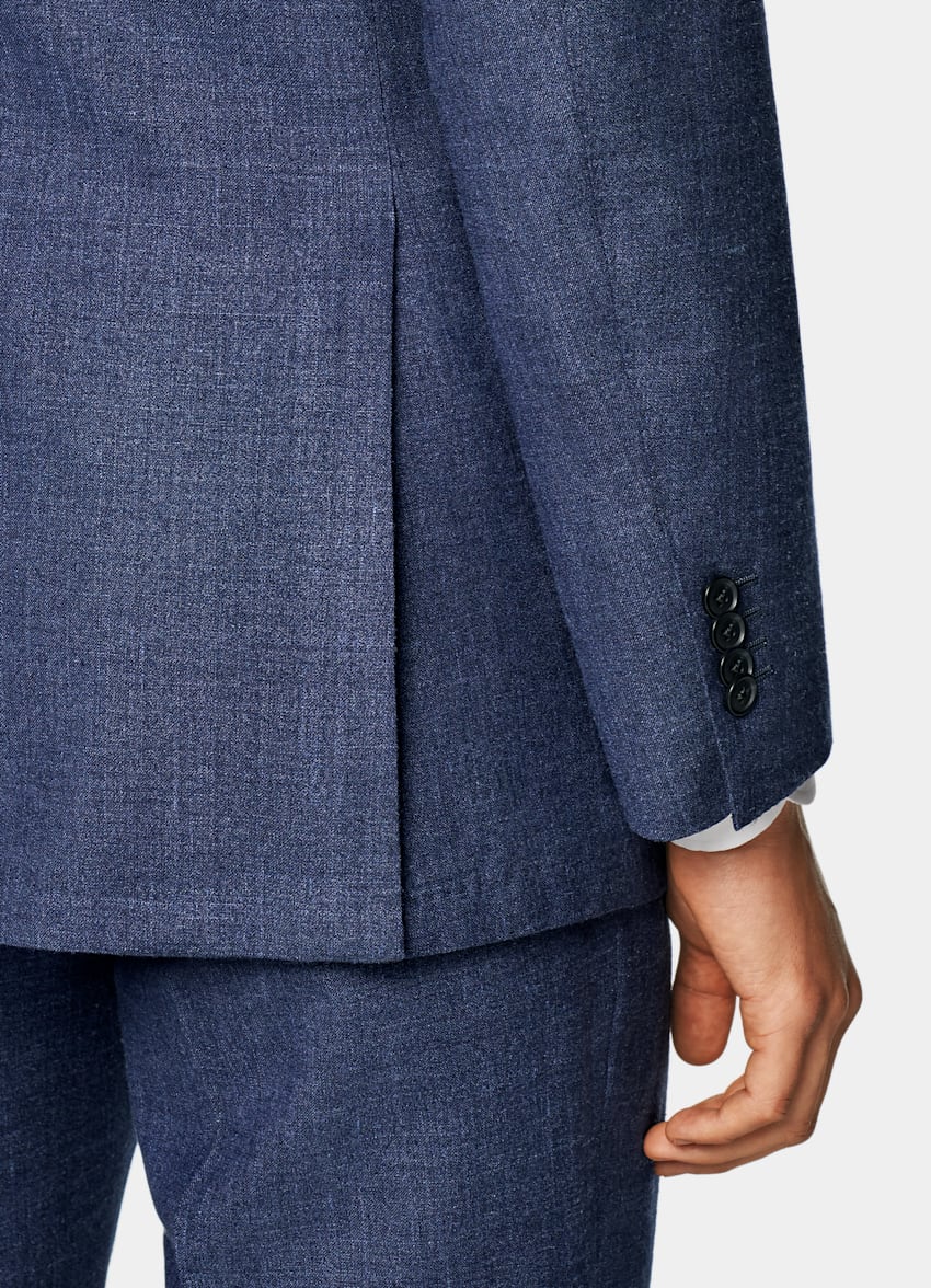 SUITSUPPLY Summer Wool Silk Linen by E.Thomas, Italy Mid Blue Tailored Fit Havana Suit