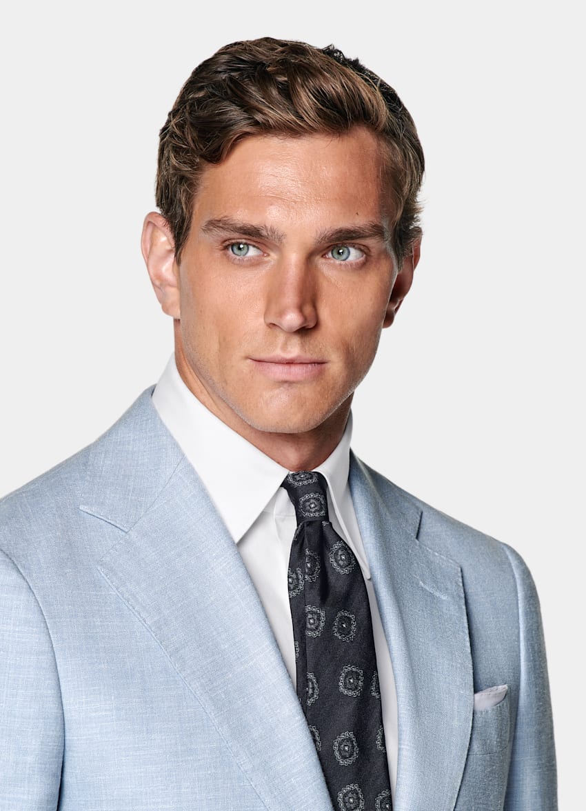 SUITSUPPLY Estate Lana, seta e lino - E.Thomas, Italia Abito Havana blu chiaro tailored fit