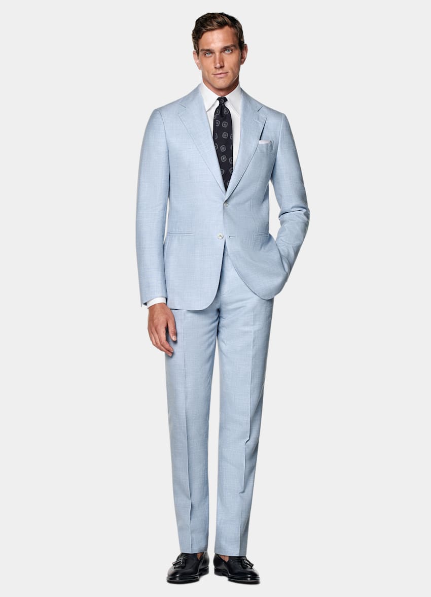 SUITSUPPLY Estate Lana, seta e lino - E.Thomas, Italia Abito Havana blu chiaro tailored fit