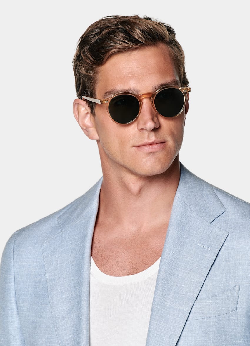 SUITSUPPLY Summer Wool Silk Linen by E.Thomas, Italy Light Blue Tailored Fit Havana Suit