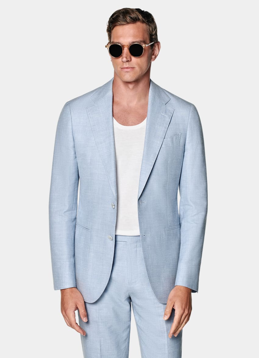 SUITSUPPLY Summer Wool Silk Linen by E.Thomas, Italy Light Blue Tailored Fit Havana Suit