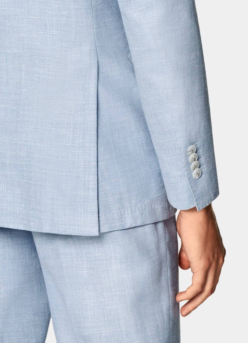 SUITSUPPLY Summer Wool Silk Linen by E.Thomas, Italy Light Blue Tailored Fit Havana Suit