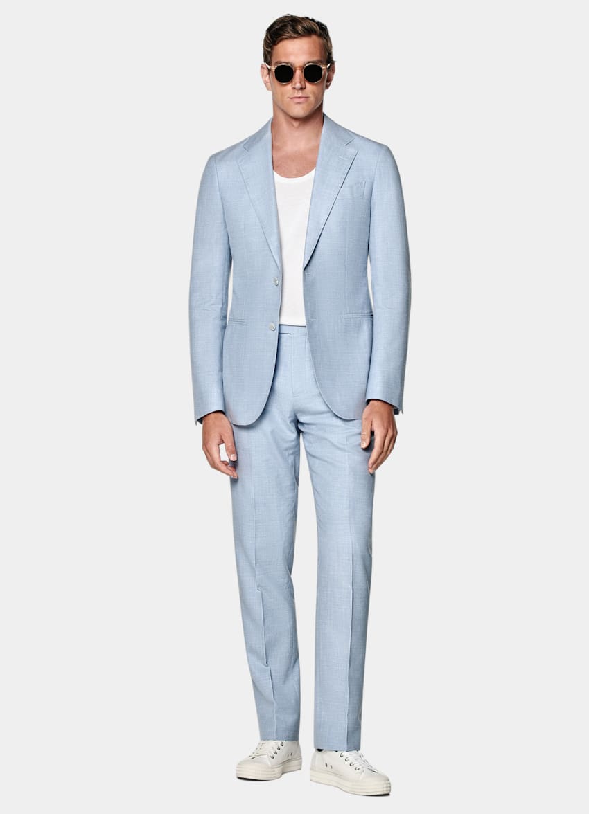 SUITSUPPLY Summer Wool Silk Linen by E.Thomas, Italy Light Blue Tailored Fit Havana Suit