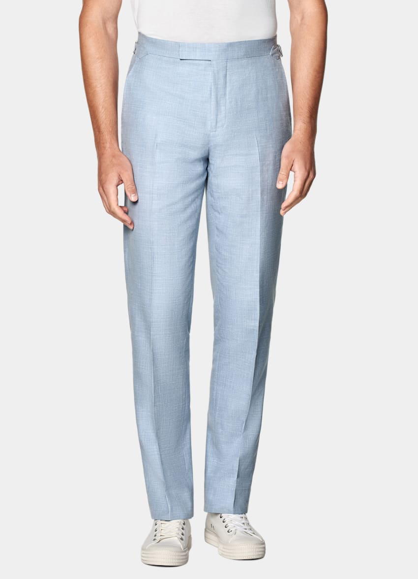 SUITSUPPLY Summer Wool Silk Linen by E.Thomas, Italy Light Blue Tailored Fit Havana Suit