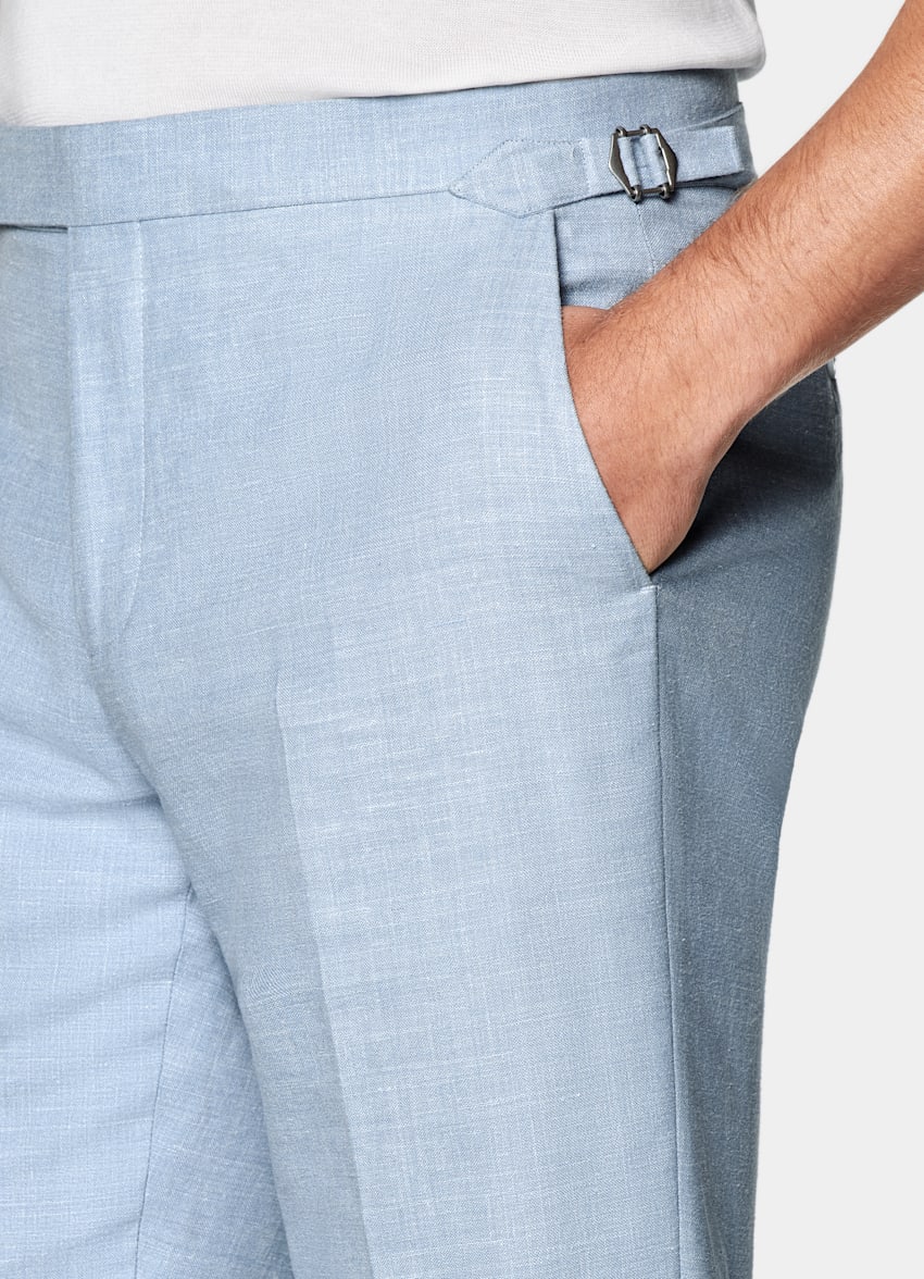 SUITSUPPLY Summer Wool Silk Linen by E.Thomas, Italy Light Blue Tailored Fit Havana Suit