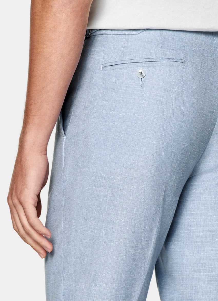 SUITSUPPLY Summer Wool Silk Linen by E.Thomas, Italy Light Blue Tailored Fit Havana Suit