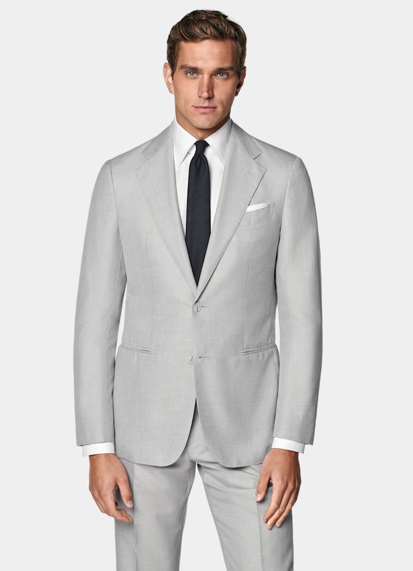 SUITSUPPLY Summer Wool Silk Linen by Rogna, Italy Light Grey Tailored Fit Havana Suit