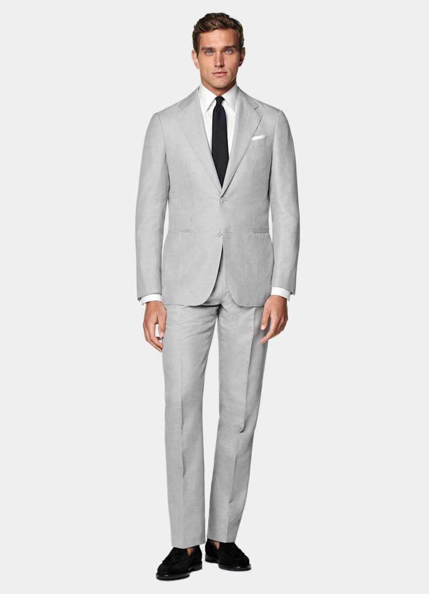 SUITSUPPLY Summer Wool Silk Linen by Rogna, Italy Light Grey Tailored Fit Havana Suit
