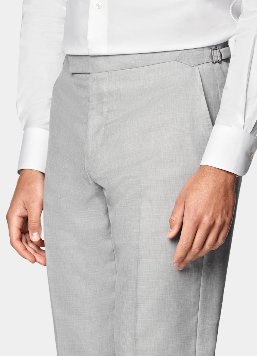SUITSUPPLY Summer Wool Silk Linen by Rogna, Italy Light Grey Tailored Fit Havana Suit