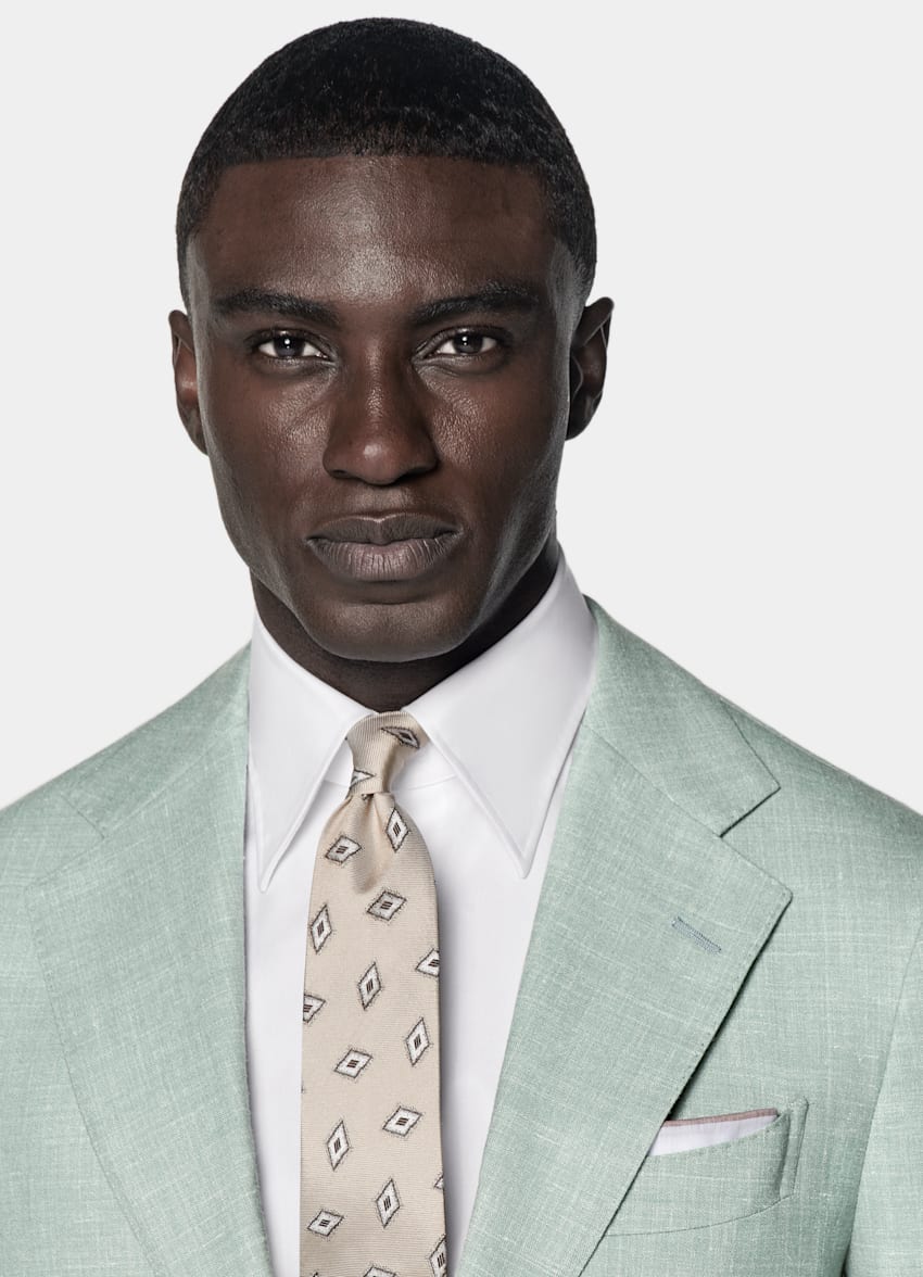 SUITSUPPLY Summer Wool Silk Linen by E.Thomas, Italy Light Green Tailored Fit Havana Suit